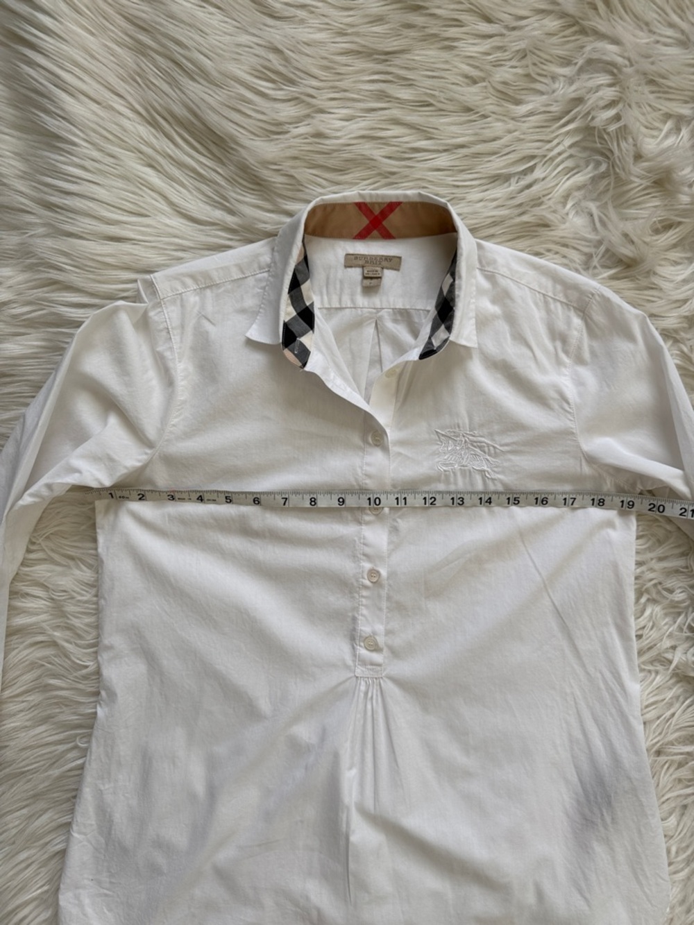 Burberry Brit White Button-Front Shirt with Check Cuff & Neck Detail Size SP - Picture 14 of 15